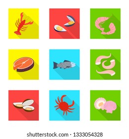 Vector design of product and ocean sign. Collection of product and restaurant stock vector illustration.