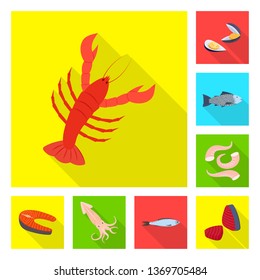 Vector design of product and ocean sign. Collection of product and restaurant vector icon for stock.