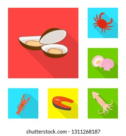 Vector design of product and ocean symbol. Collection of product and restaurant stock symbol for web.
