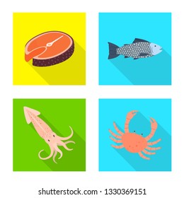 Vector design of product and ocean symbol. Set of product and restaurant stock symbol for web.