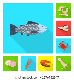 Vector design of product and ocean symbol. Collection of product and restaurant stock symbol for web.