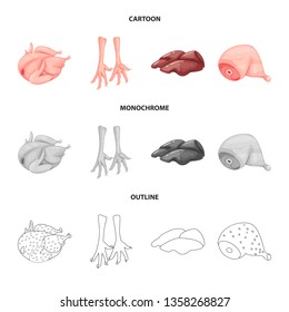 Vector design of product and poultry icon. Collection of product and agriculture    stock symbol for web.