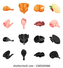 Vector design of product and poultry sign. Set of product and agriculture    stock vector illustration.