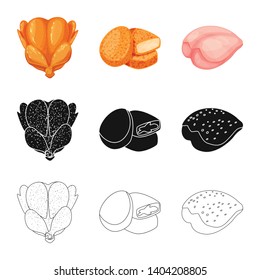 Vector design of product and poultry sign. Collection of product and agriculture    stock symbol for web.