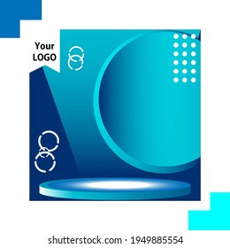 Vektordesign mit ProduktSchaufensterdekor auf blauem Hintergrund. Design für die Produktwerbung