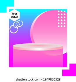 Vector design with product storefront ornament on pink and blue gradient background. design for product promotion