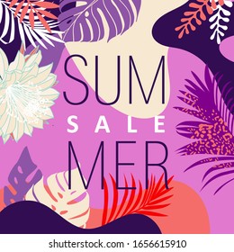 Vector design promotional banner templates tropical leaves and chameleon. Vector illustrations for website and mobile website banners, posters, email and newsletter designs, ads, promotional material.
