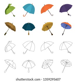 Vector design of protection and closed icon. Set of protection and rainy stock vector illustration.