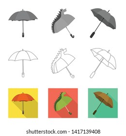 Vector design of protection and closed icon. Set of protection and rainy stock vector illustration.