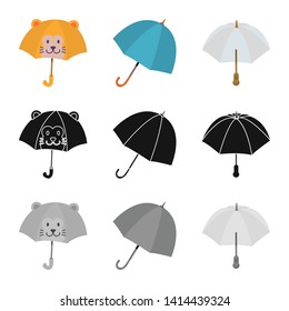 Vector design of protection and closed logo. Set of protection and rainy stock vector illustration.