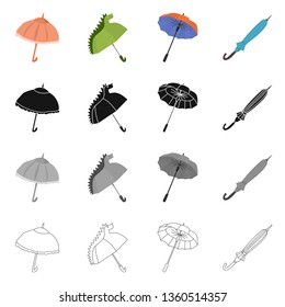 Vector design of protection and closed symbol. Set of protection and rainy vector icon for stock.
