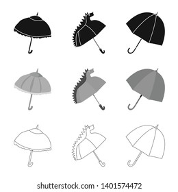 Vector design of protection and closed symbol. Set of protection and rainy vector icon for stock.
