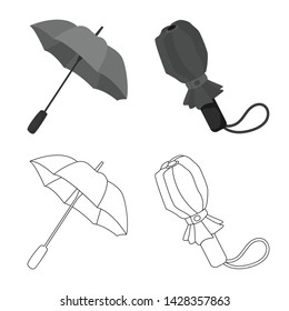 Vector design of protection and closed symbol. Set of protection and rainy stock vector illustration.