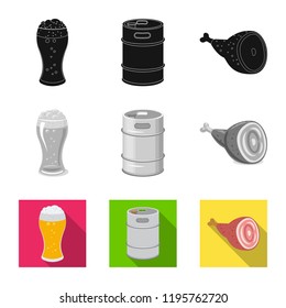 Vector design of pub and bar sign. Collection of pub and interior stock symbol for web.