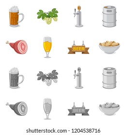 Vector design of pub and bar sign. Collection of pub and interior stock symbol for web.