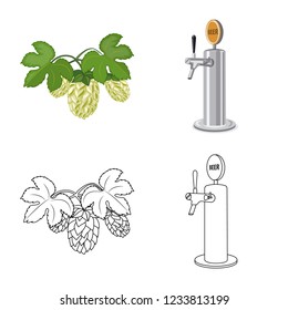 Vector design of pub and bar sign. Collection of pub and interior stock symbol for web.