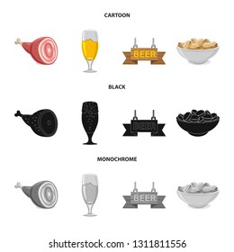 Vector design of pub and bar sign. Collection of pub and interior stock vector illustration.