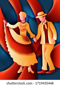 Vector design of Puerto Rican Couple performing Bomba dance of Puerto Rico