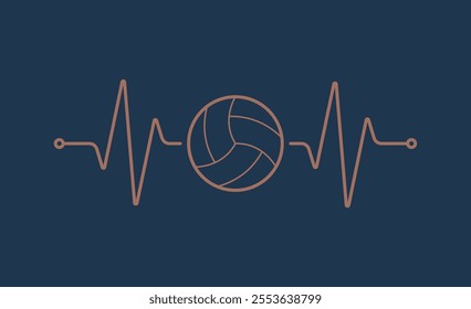 Vector design of pulse symbol of beating heart with Volleyball Ball. Isolated on blue background