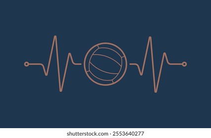 Vector design of pulse symbol of beating heart with Volleyball Ball. Isolated on blue background