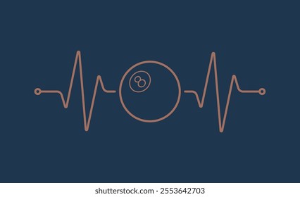Vector design of pulse symbol of beating heart with billiard ball. Isolated on blue background
