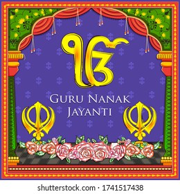 Vector design of Punjabi festival Guru Nanak Jayanti celebrating birthday of tenth guru and founder of Sikhism, Baba Nanak