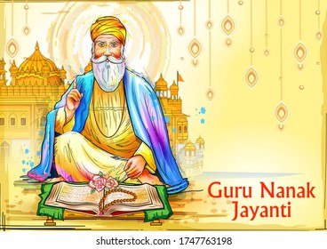 Vector design of Punjabi festival Guru Nanak Jayanti celebrating birthday of tenth guru and founder of Sikhism, Baba Nanak