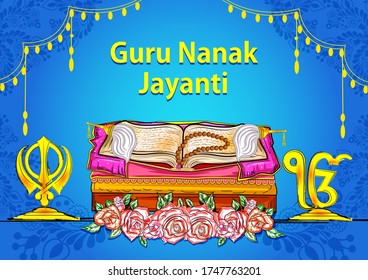 Vector design of Punjabi festival Guru Nanak Jayanti celebrating birthday of tenth guru and founder of Sikhism, Baba Nanak