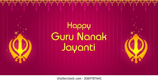 Vector design of Punjabi festival Guru Nanak Jayanti celebrating birthday of tenth guru and founder of Sikhism, Baba Nanak