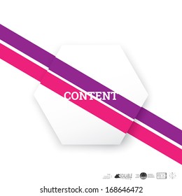 Vector design. Purple pink  edition of a minimal scalable abstract geometric hexagon shape textbox with an artistic background. Layout element for web, brochure, presentation or infographics.