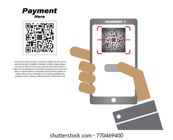 Vector design (QR barcode cannot be scanned) payment , online shopping , cashless technology concept. Digital pay without money , using for mobile phone application to scan qr code with smartphone.