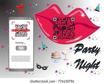Vector design (QR barcode cannot be scanned) party night, payment ,online ticket, cashless,  technology concept. using for mobile phone application to scan qr code with smartphone.