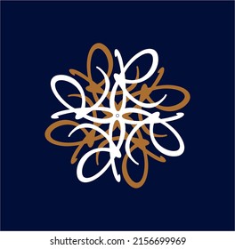 Ein Vektordesign von R-Buchstaben mit braunem, weißem, rundem Blumenlogo einzeln auf blauem Hintergrund