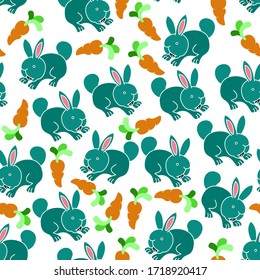 Vector design of rabbit and carrot pattern, with a white background