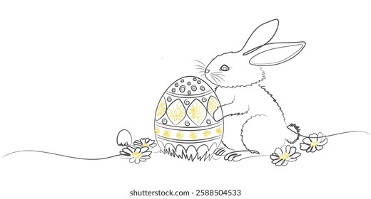 vector design of rabbit, eggs and flowers for easter day