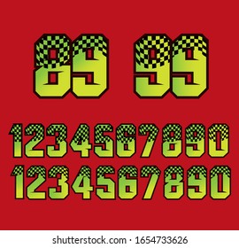Vector design of racing numbers with finish flags