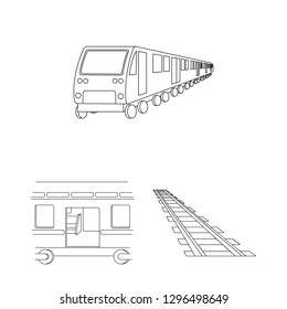 Vector design of railroad and train sign. Set of railroad and way vector icon for stock.