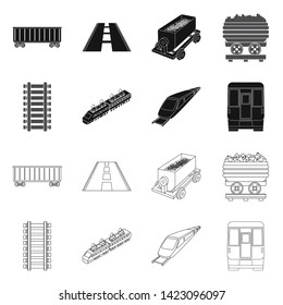 Vector design of railroad and train symbol. Set of railroad and way stock vector illustration.