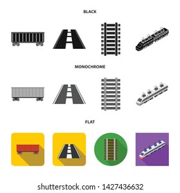 Vector design of railroad and train symbol. Collection of railroad and way vector icon for stock.