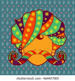 Vector design of Rajasthani man with turban and moustache in Indian art style