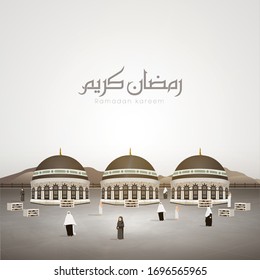 diseño vectorial para Ramadan Kareem - 3 cúpulas en la parte superior de la Gran Mezquita de La Meca o Masjid Al Haram - vector kaaba - árabe significa kareem Ramadán