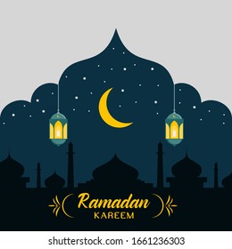 vector design of ramadan kareem with nightscape illustration inside mosque shape