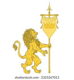 Diseño vectorial de león desenfrenado con inclinación medieval, símbolo heráldico de la Edad Media Europea