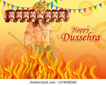 Vector design of Ravana on India festival Happy Dussehra background