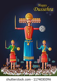 Vector design of Ravana on India festival Happy Dussehra background