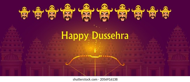 Vector design of Ravana on India festival Happy Dussehra background