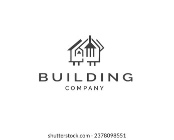 Vector design Real estate logo Modern style. House Construction Building apartment vector logo, element. Unique home icon line art isolated on white background.