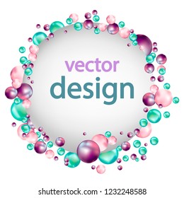 Vector design with realistic volume balls, beads, with place for text inside, isolated on white background.
