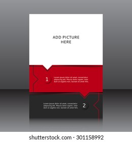 Vector design of the red and black flyer whit place for picture. Poster's template for your business.