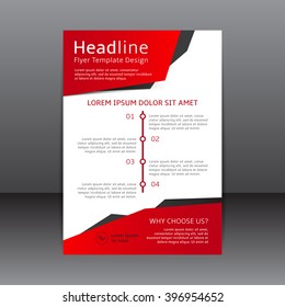 Vector design of the red and black flyer, cover, brochure, poster, report. Vector template for your business in A4 size.